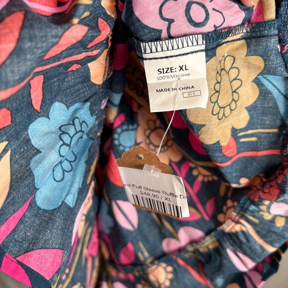 Palermo Floral Print Puff Sleeve Ruffled Mini Dress Size XL Brunch Wedding - Picture 8 of 9